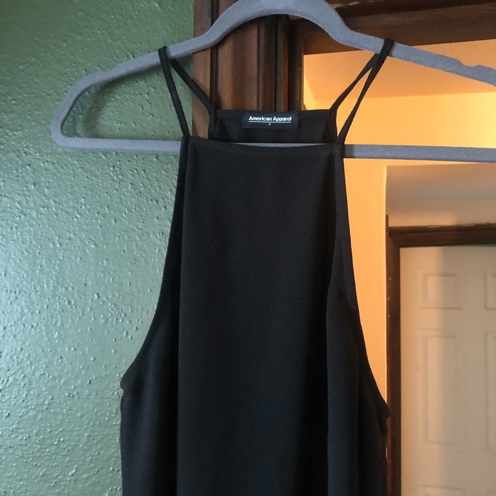 American Apparel Black Skinny Strap Tank Top Side Slits
